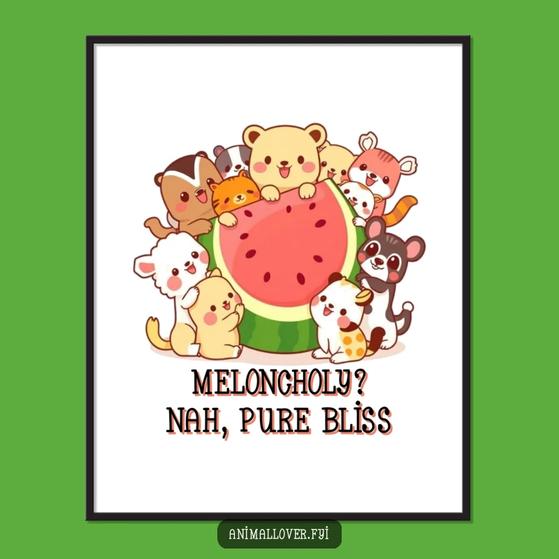 Funny Free Printable Wall Art: Animals Feast on Watermelon, Quirky Downloadable Decor