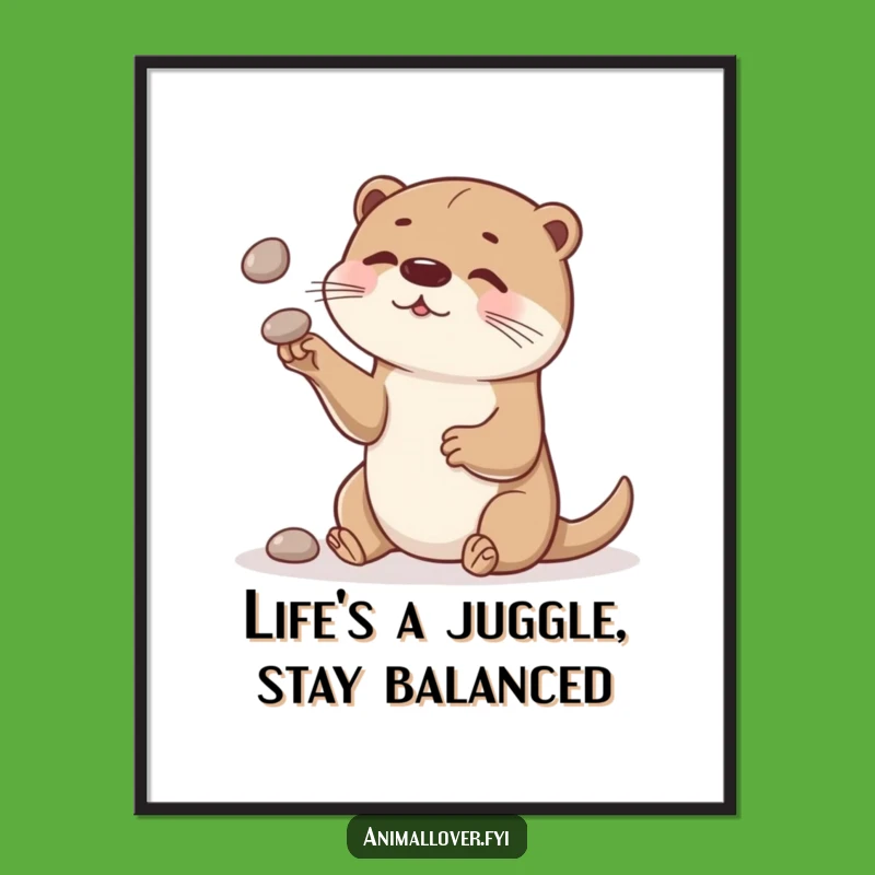 Funny Free Printable Wall Art: Curious Otter juggling, adding playful skill to your walls!