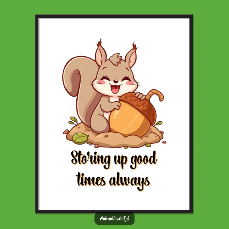 Funny Free Printable Wall Art: Squirrel Burying Giant Acorn, Whimsical Downloadable Decor