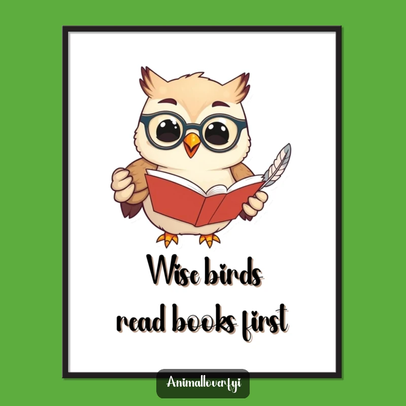 Funny Free Printable Wall Art: Wise Owl Reading, Whimsical Downloadable Decor