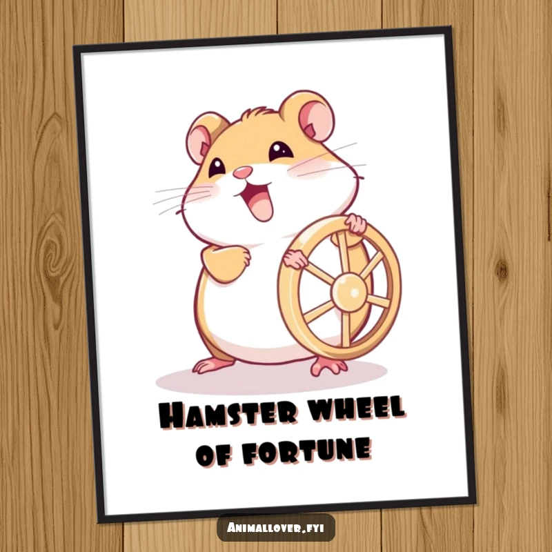 Funny Free Printable Wall Art: A joyful hamster pushing its wheel with all its might, radiating energy.