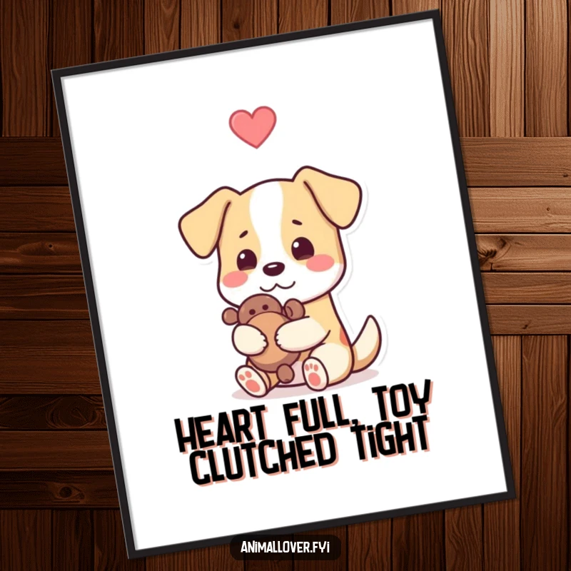 Funny Free Printable Wall Art: A dog joyfully hugging its favorite toy, radiating love and happiness.