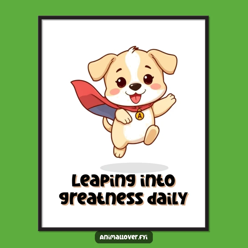 Free Printable Puppy Wall Art: Brave Hero Dog Jumping Decor Downloadable