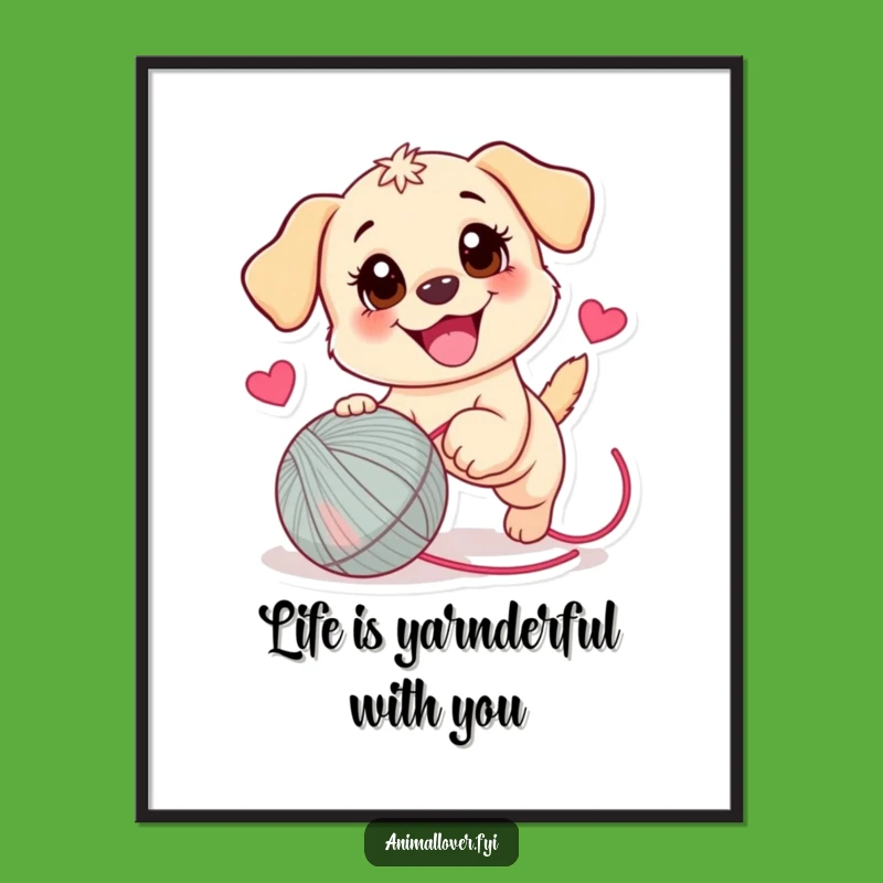 Free Printable Puppy Wall Art: Joyful Yarn Chase Funny Downloadable Art Print
