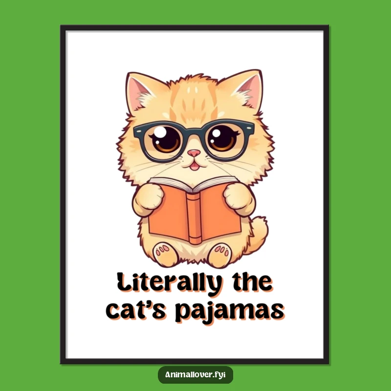 Funny Free Printable Wall Art: Cat with Glasses Reading Upside Down Downloadable Gift