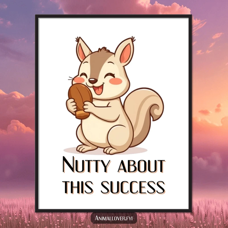 Funny Free Printable Wall Art: A happy squirrel holds a nut and gives an enthusiastic thumbs up.