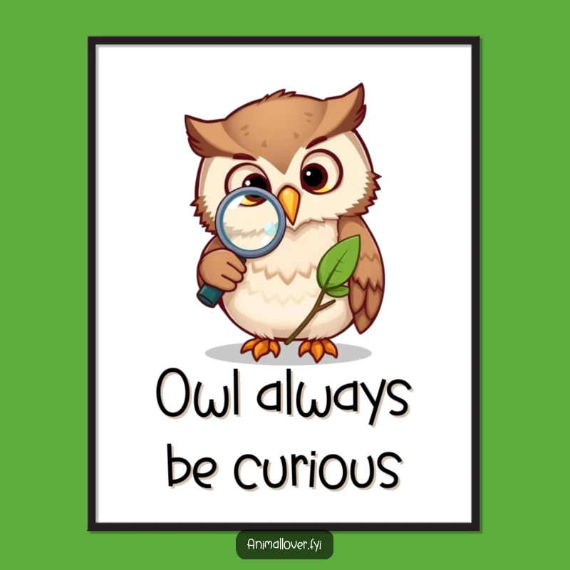 Free Printable Wall Art: Owl Magnifies Leaf, Funny Nature Downloadable Art