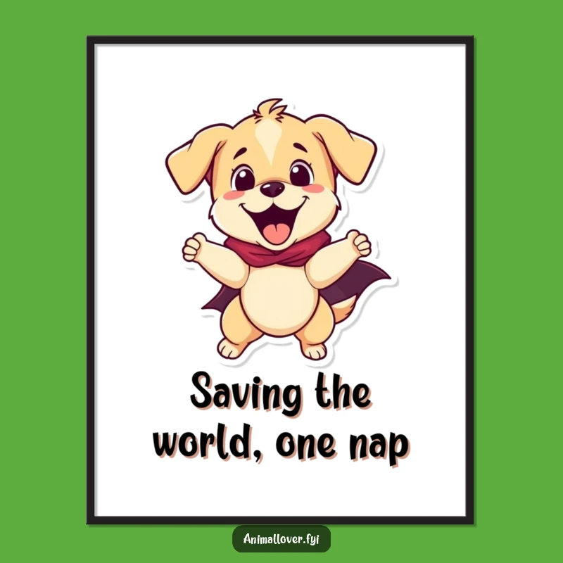 Funny Free Printable Wall Art: Superhero Puppy Flying, Downloadable Decor