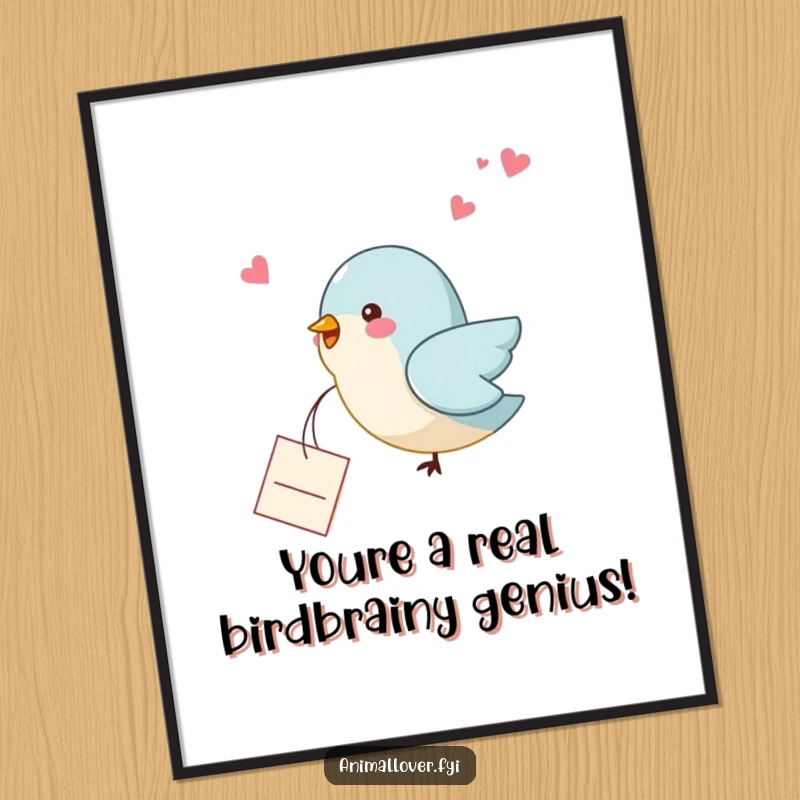 Funny Free Printable Wall Art: A cute bird in flight drops a small, heartfelt note, adding a whimsical and sweet touch to your decor.