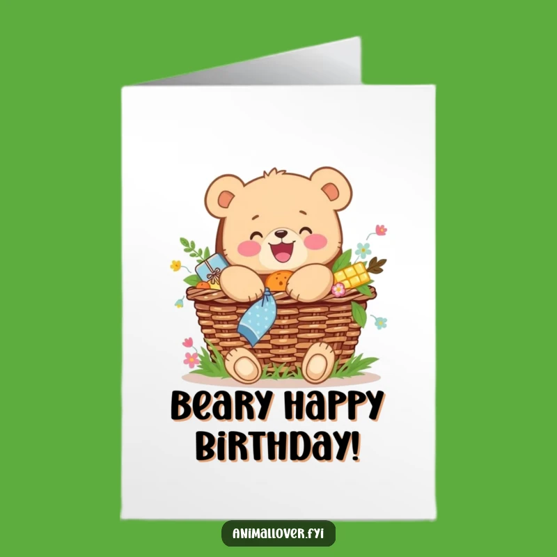 Free Printable Birthday Card: Bear Cub Picnic Joy, Fun Downloadable Gift