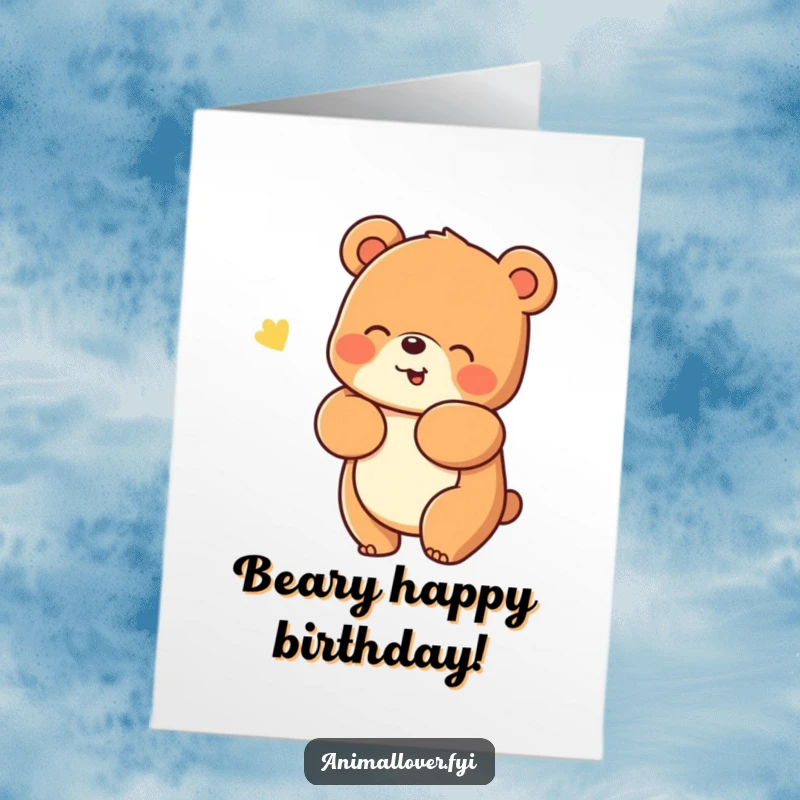 Funny Free Printable Birthday Card: A cheerful bear offers a warm, friendly hug, spreading birthday joy with a gentle embrace.