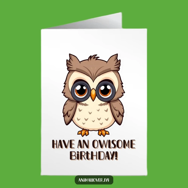 Free Printable Birthday Card: Curious Owl Binoculars for Funny Celebrations