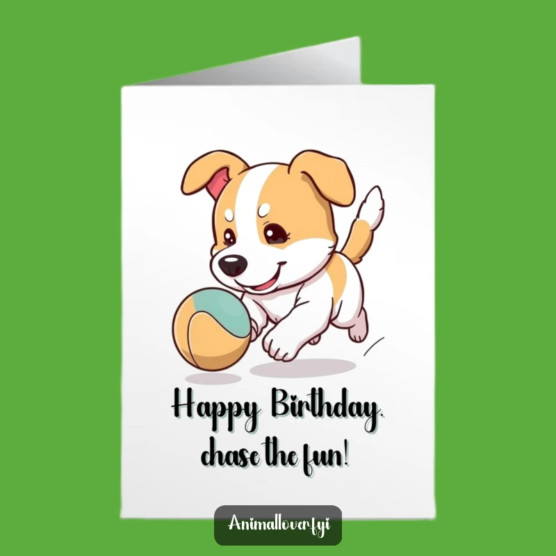 Free Printable Birthday Card: Focused Dog Ball Chase Funny Downloadable Gift