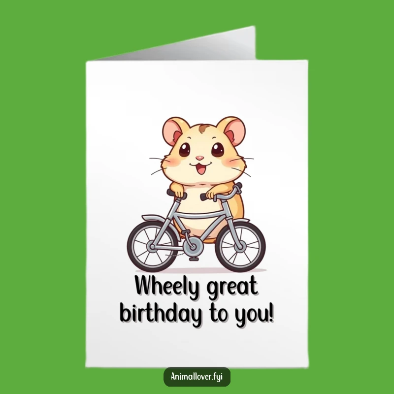 Free Printable Birthday Card: Hamster on Bike, a funny downloadable gift for speedy celebrations!
