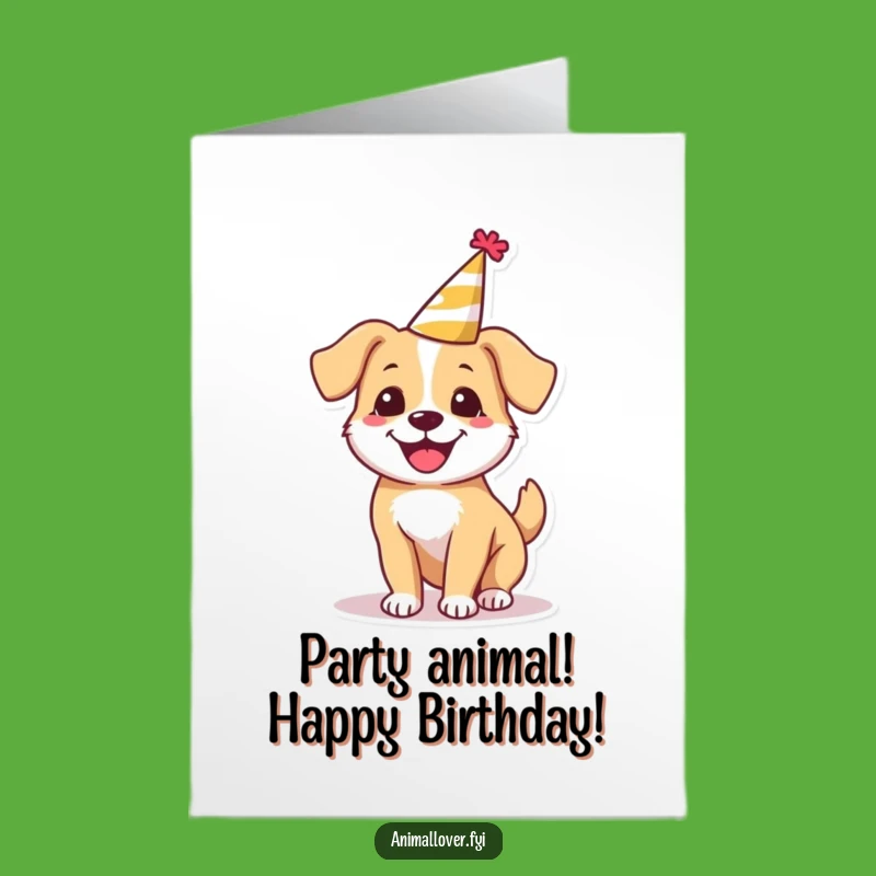 Free Printable Birthday Card: Happy Dog in Party Hat, Hilarious Downloadable Fun Gift