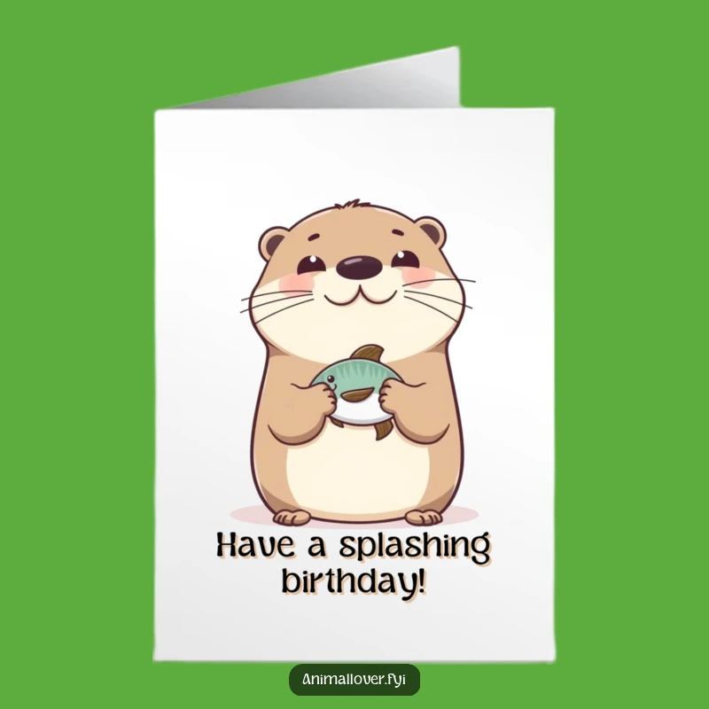 Free Printable Birthday Card: Happy Otter Balancing Fish for Fun