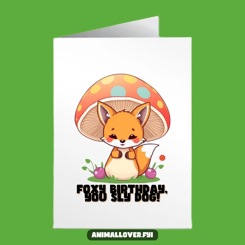Free Printable Birthday Card: Playful Fox & Mushroom - Whimsical Downloadable Gift