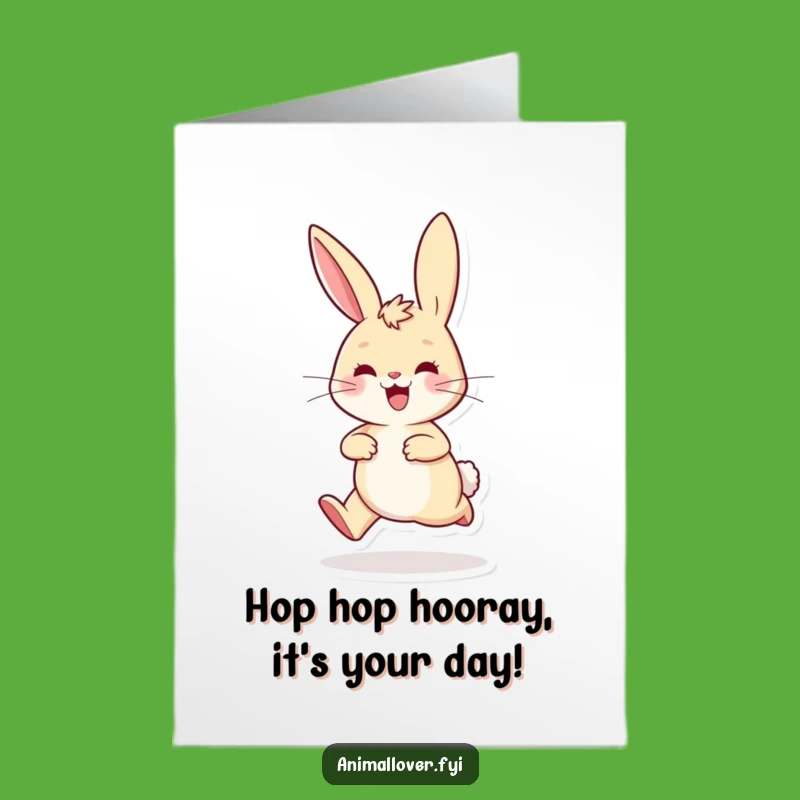Free Printable Birthday Card: Playful Rabbit Hopping, Energetic Downloadable Funny Gift