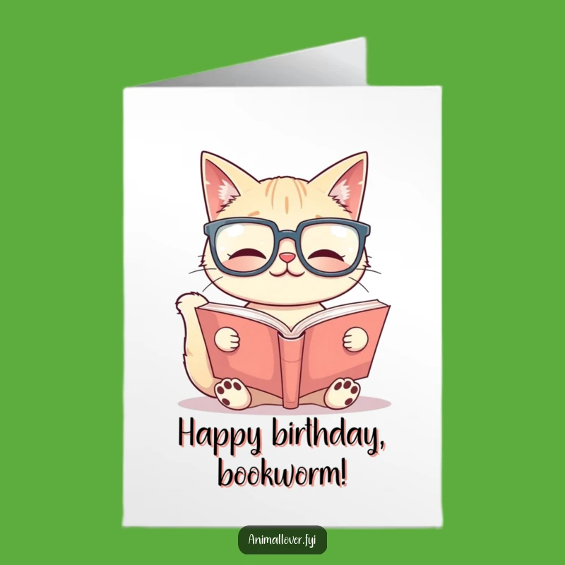Free Printable Bookworm Cat Birthday Card: Hilarious Downloadable Greeting for Learners