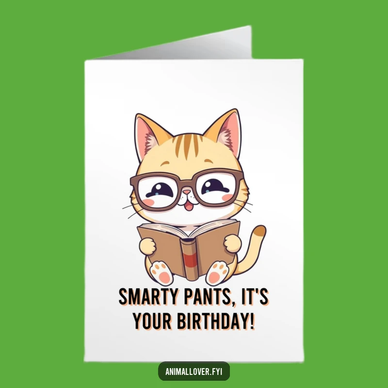 Free Printable Funny Cat Birthday Card DIY: Gleeful Bookworm Cat Downloadable Gift