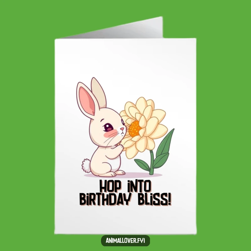 Free Printable Rabbit Birthday Card: Curious Flower Sniffer Downloadable Gift