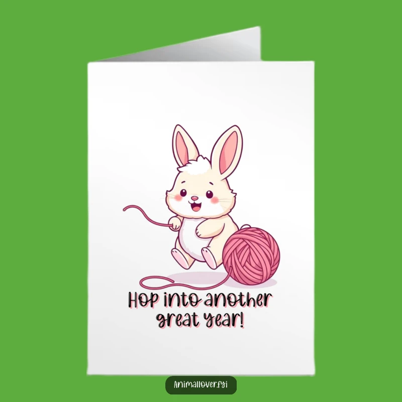 Free Printable Birthday Card: Bunny Chases Yarn, Funny Pet Lover Printable