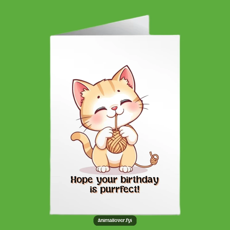 Free Printable Cat Birthday Card: Funny Yarn Batting Kitty Downloadable Greeting