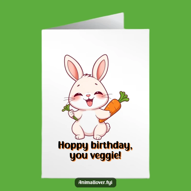 Free Printable Rabbit Birthday Card: Giggling Carrot Lover Downloadable Greeting