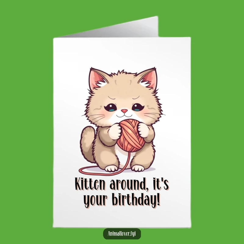 Free Printable Funny Cat Birthday Card: Fluffy Feline Yarn Fun Downloadable Gift