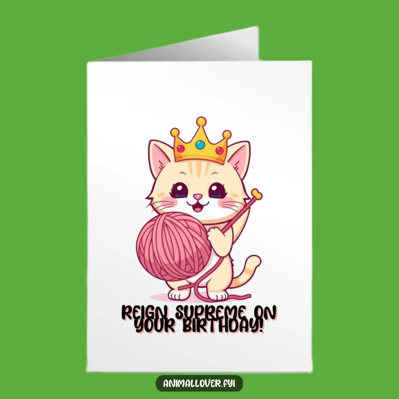 Free Printable Birthday Card: Royal Cat's Yarn Victory, Downloadable Funny Gift