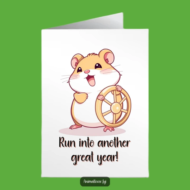 Free Printable Birthday Card: Hamster Pushing Wheel - Energetic Downloadable Gift