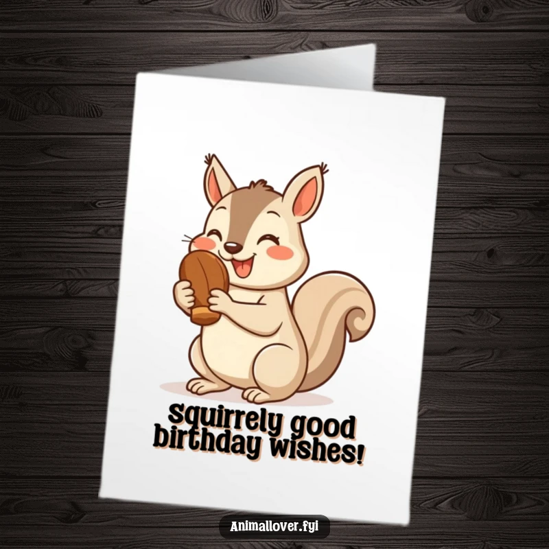 Funny Free Printable Birthday Card: A cheerful squirrel holds a nut and gives a thumbs up.