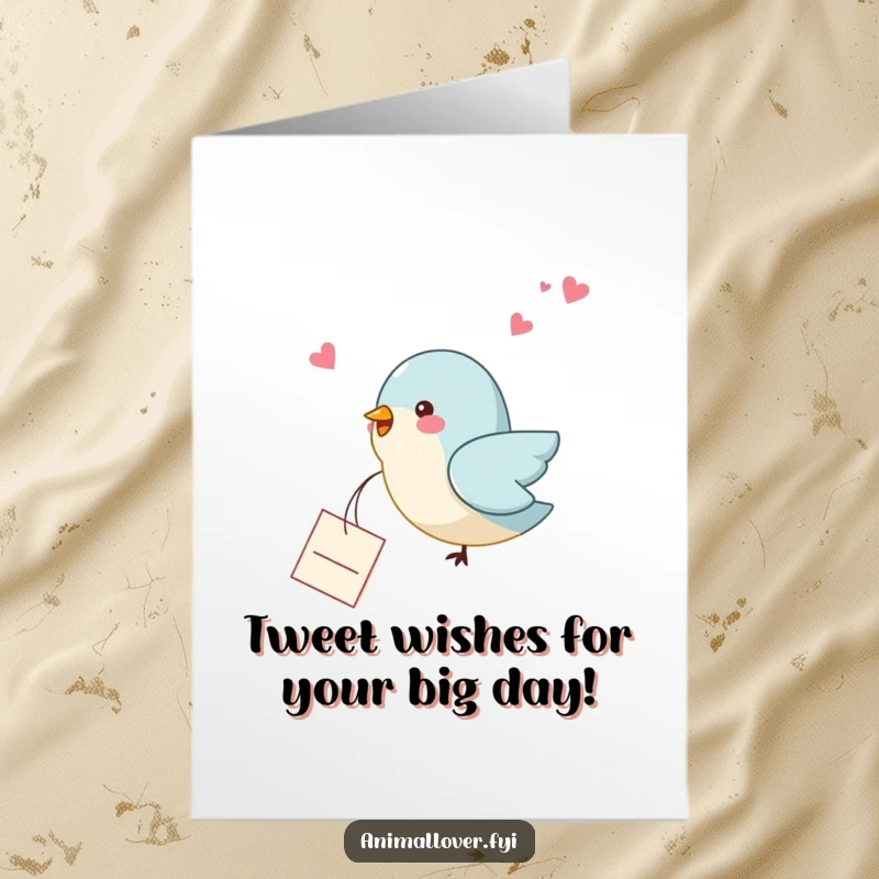Funny Free Printable Birthday Card: A cute bird flies overhead, dropping a small, heartfelt note signaling happy birthday wishes from the clouds.