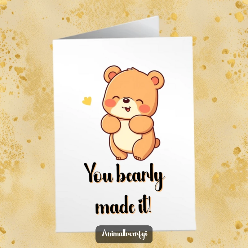 Funny Free Printable Congrats Card: A cheerful bear gives a big, warm hug, symbolizing heartfelt congratulations and support.