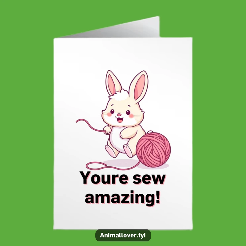 Free Printable Congrats Card: Bunny Chases Yarn, Funny Pet Lover Printable