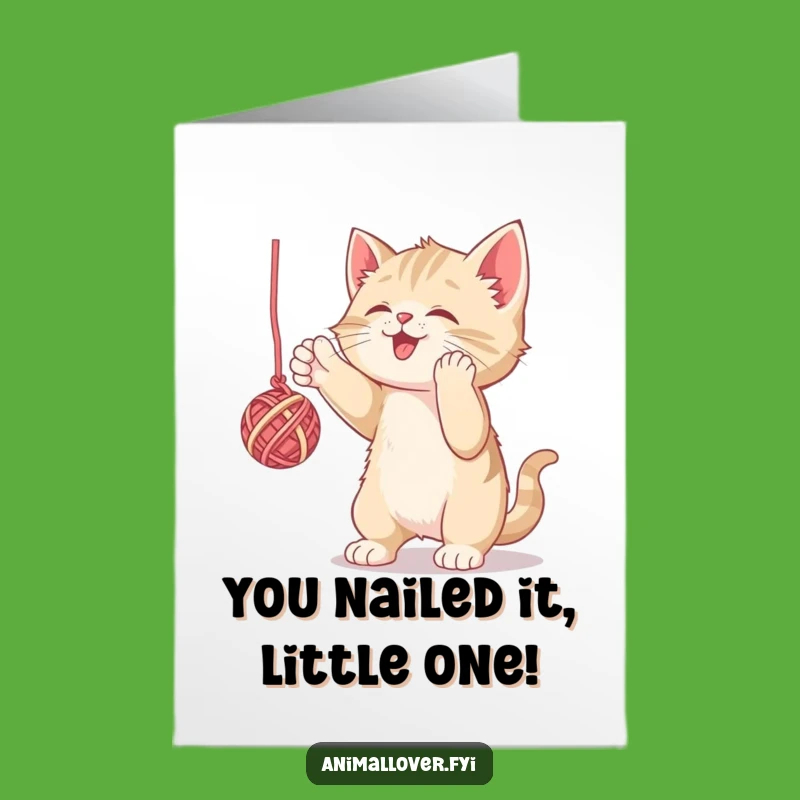 Free Printable Congrats Card: Kitten's Yarn Victory, Downloadable Gift