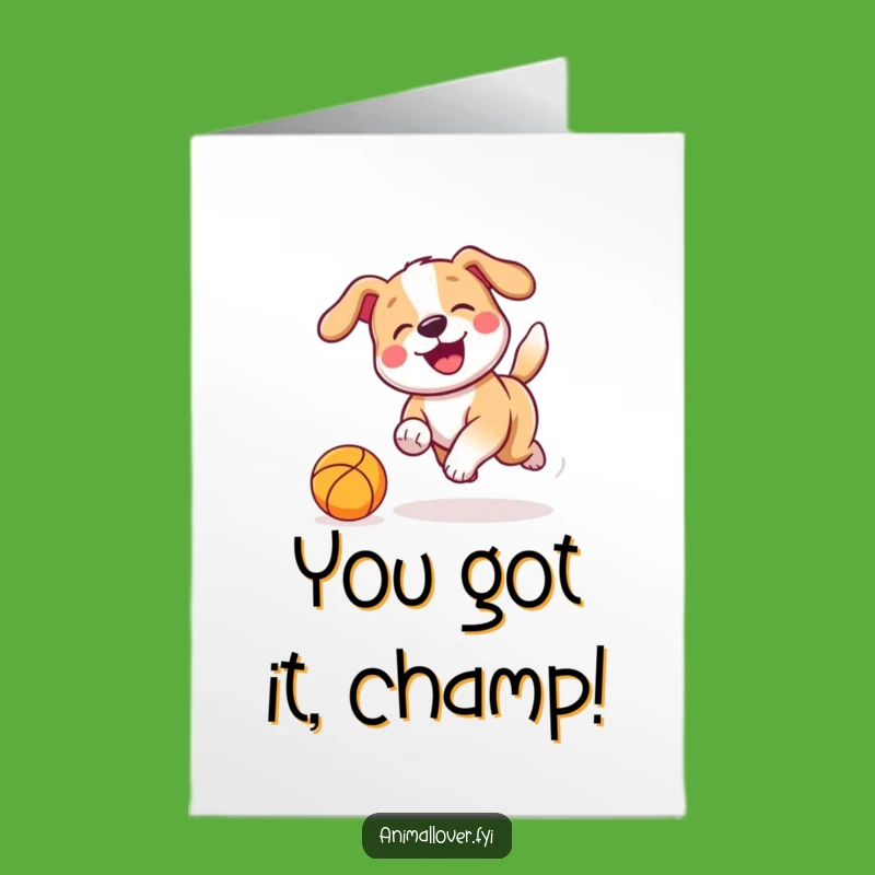 Free Printable Congrats Card: Playful Dog Chasing Ball for Big Wins Downloadable Gift