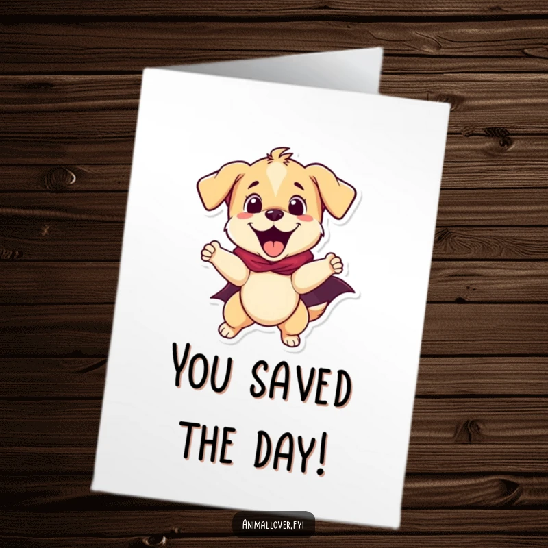 Funny Free Printable congratulations card: A brave puppy wearing a superhero cape strikes a heroic pose, celebrating your amazing accomplishment.