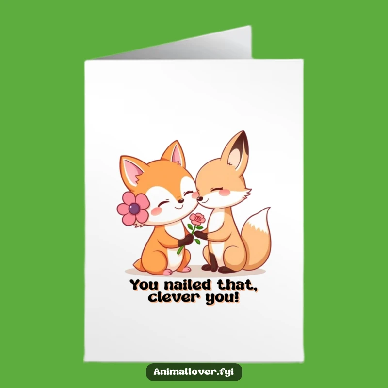 Free Printable Fox Congratulations Card: Kind Offering Flower Success Downloadable