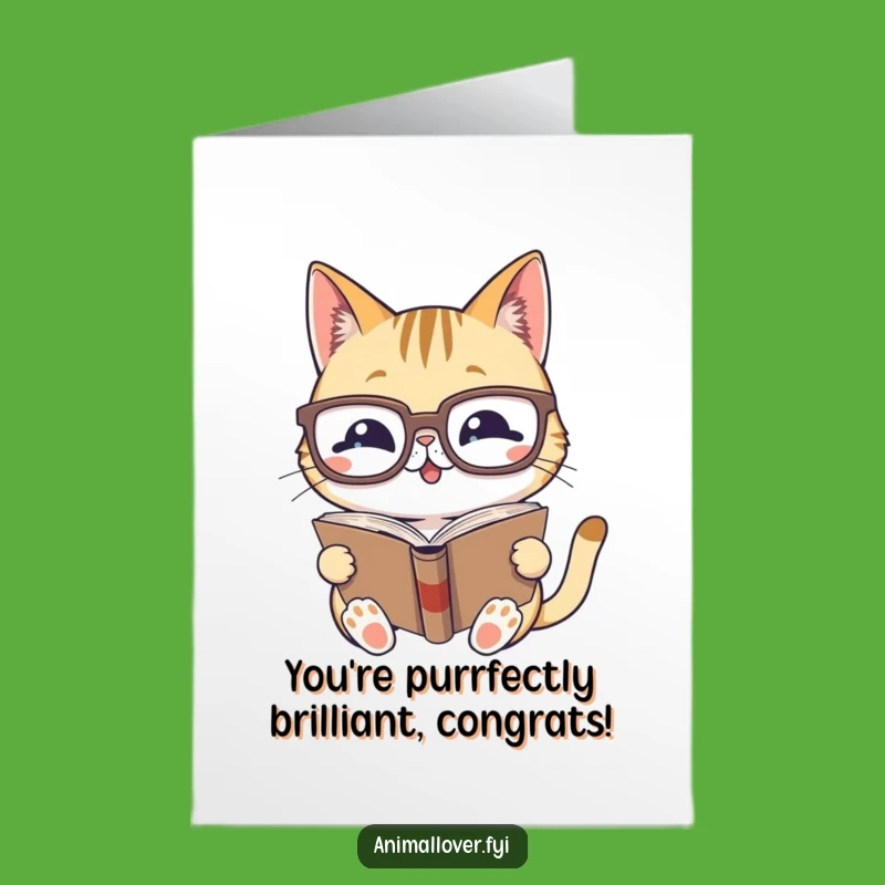 Free Printable Funny Cat Congratulations Card: Bookworm Feline Achievement Downloadable Joy