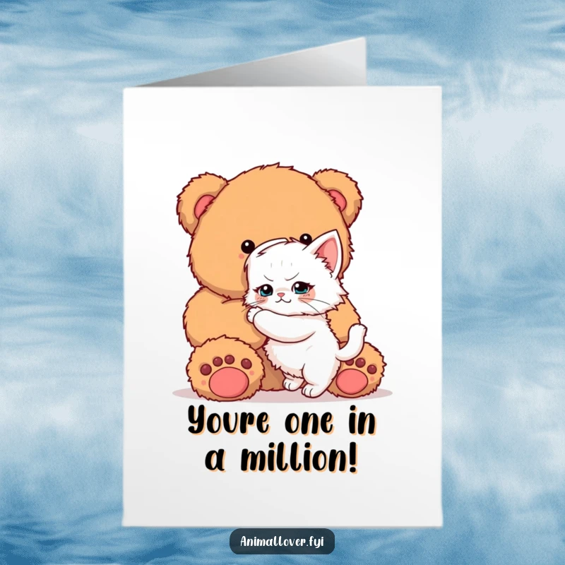 Funny Free Printable Kitten Congratulations Card: A kitten's determined embrace of a teddy bear for a special congrats.