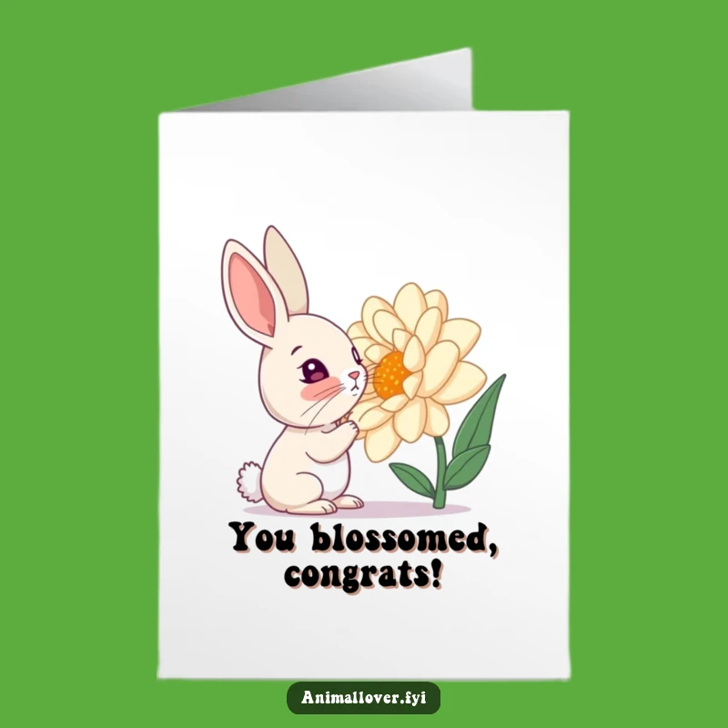 Free Printable Rabbit Congrats Card: Blooming Success Sniff Downloadable