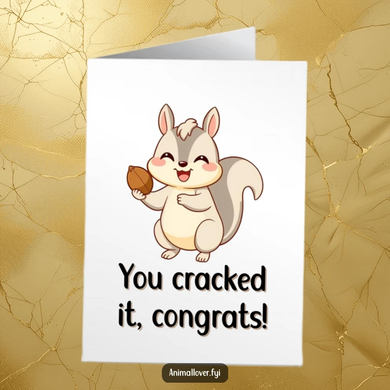 Funny Free Printable Congratulations Card: Happy squirrel offering a nut as a token of celebration.