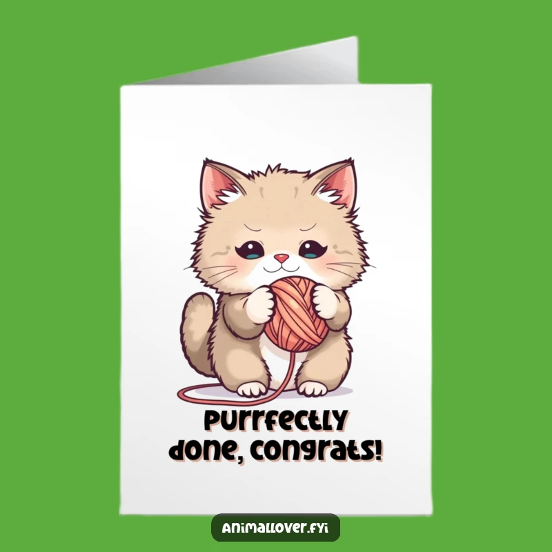 Free Printable Cat Congratulations Card: Playful Yarn Ball Congrats Downloadable