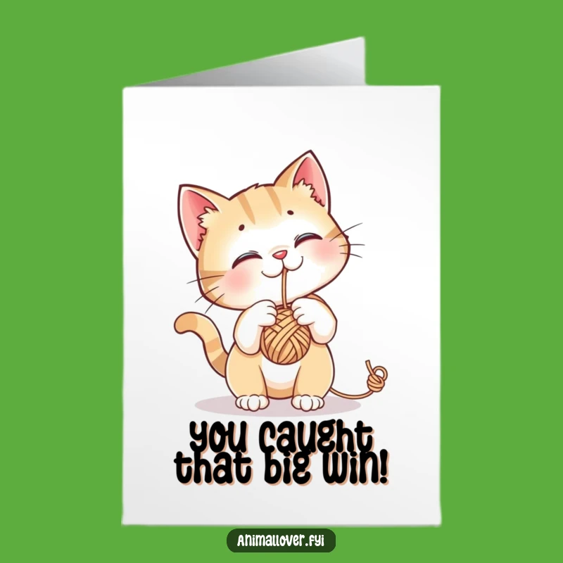 Free Printable Cat Congratulations Card: Playful Kitty Yarn Success Downloadable