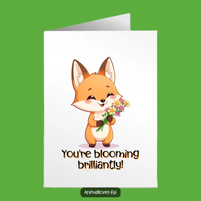 Free Printable Congrats Card: Fox's Flower Gift, Downloadable Art