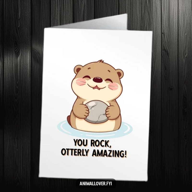 Funny Free Printable Congratulations Card: A smiling otter floats on its back holding a stone, signifying a perfectly executed achievement.