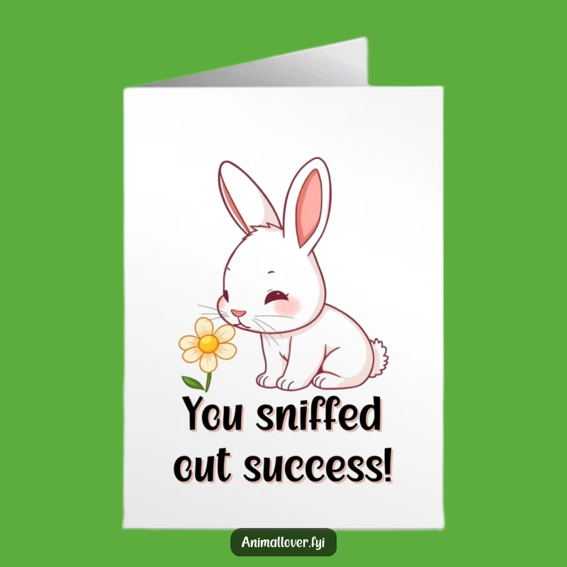 Free Printable Congrats Card: Curious Rabbit Flower Sniff - Cheerful Downloadable