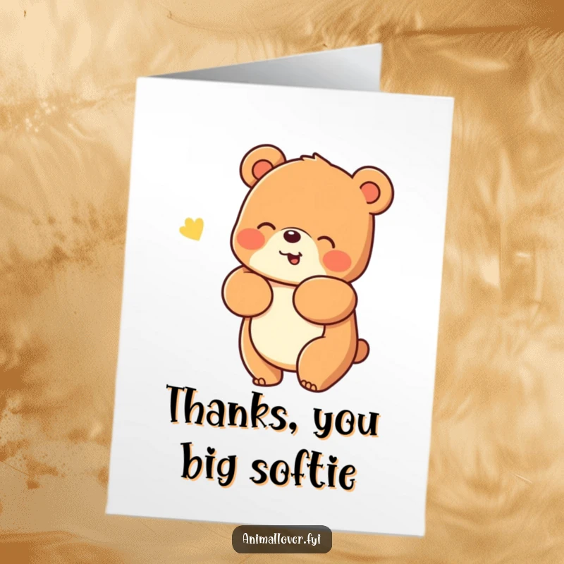 Funny Free Printable Thank You Card: A cheerful bear extends a warm, friendly hug, conveying sincere thanks with cuddly affection.