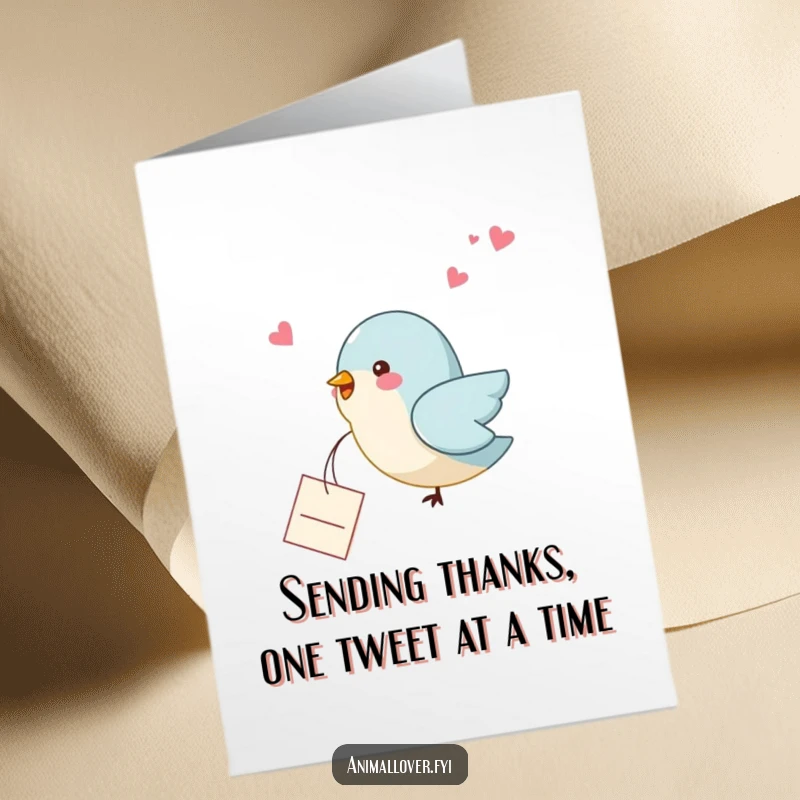 Funny Free Printable Thank You Card: A cheerful bird releases a small, loving note from above, conveying your sincere gratitude.